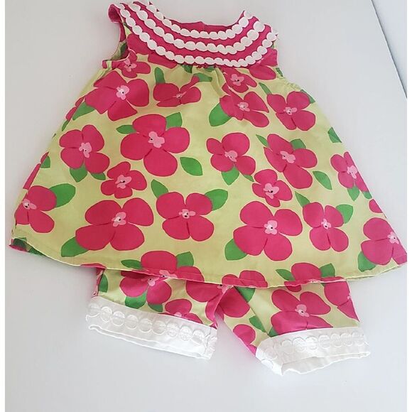 Gymboree 2 PC Set Floral Shorts Set Girl's 3-6 MON  Pink/Lime Grn/White Embroid - Picture 1 of 13